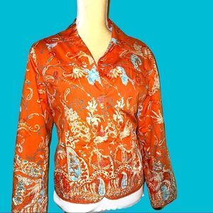cold water creek desirable lightweight orange blazer with aqua and …Nwot